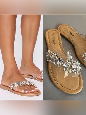 NWT Fashion Nova jeweled clear sandals